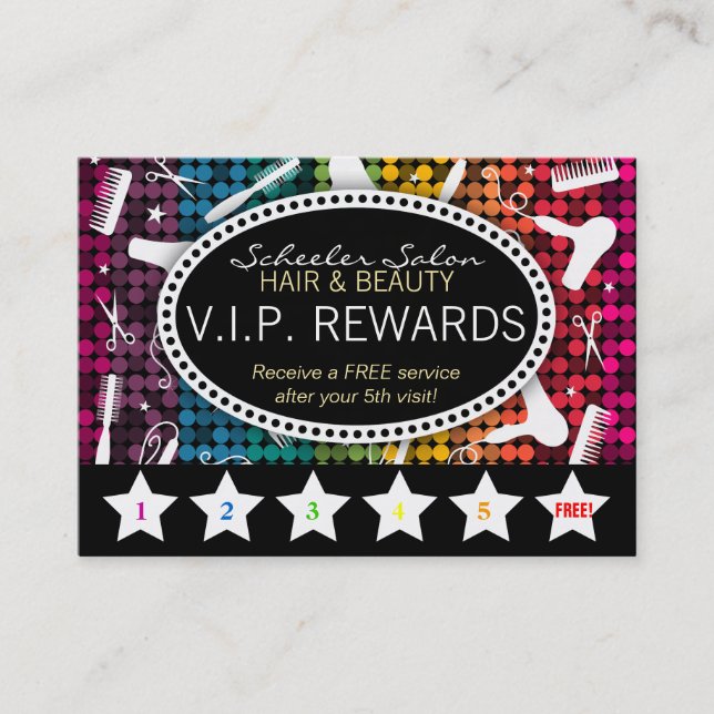 Carte Rainbow Glam Custom Salon Loyalty Puncard (Devant)