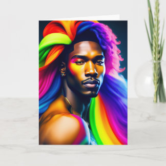 Carte Rainbow Hair Boy Gay Greetings Card