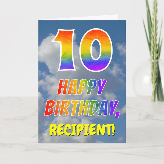 Carte Rainbow Look "10" & "HAPPY BANTHDAY", Nuages, Sky (Devant)