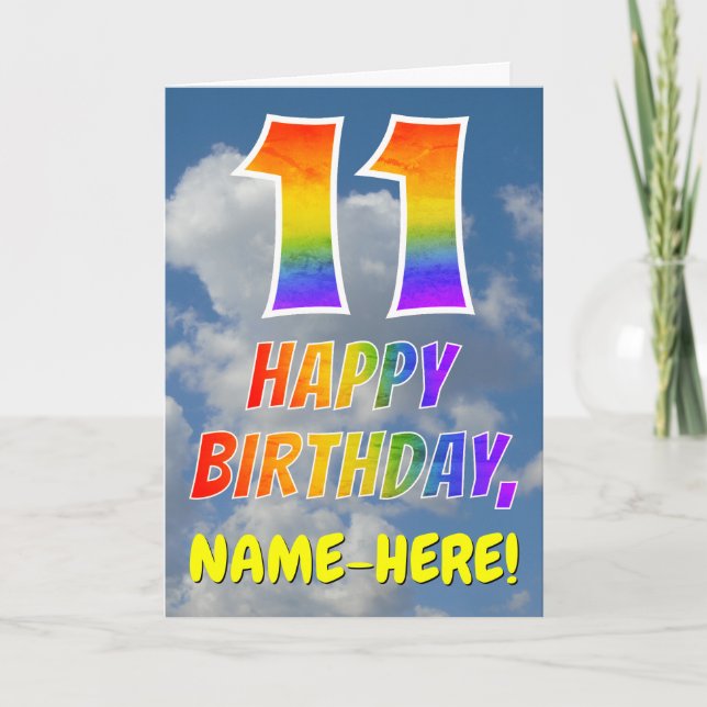 Carte Rainbow Look "11" & "HAPPY BANTHDAY", Nuages, Sky (Devant)