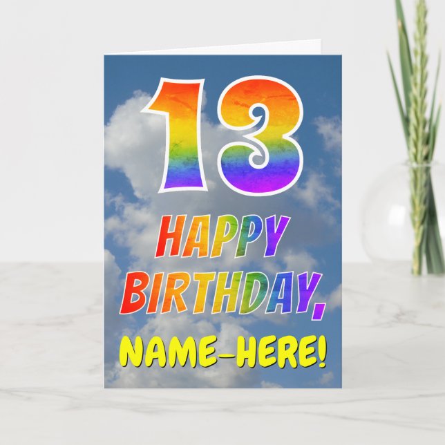 Carte Rainbow Look "13" & "HAPPY BANTHDAY", Nuages, Sky (Devant)