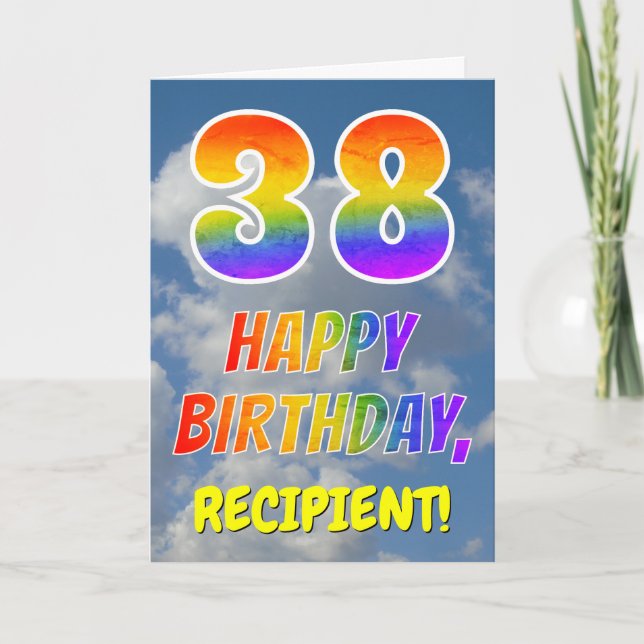 Carte Rainbow Look "38" & "HAPPY BANTHDAY", Nuages, Sky (Devant)
