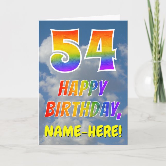 Carte Rainbow Look "54" & "HAPPY BANTHDAY", Nuages, Sky (Devant)