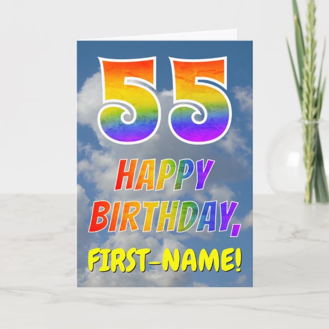 Carte Rainbow Look "55" & "HAPPY BANTHDAY", Nuages, Sky (Devant)