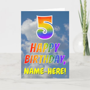Carte Rainbow Look "5" & "HEUREUX ANNIVERSAIRE", Nuages,