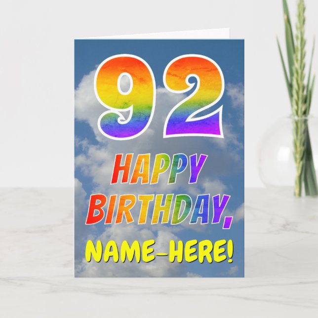Carte Rainbow Look "92" & "HAPPY BANTHDAY", Nuages, Sky (Devant)