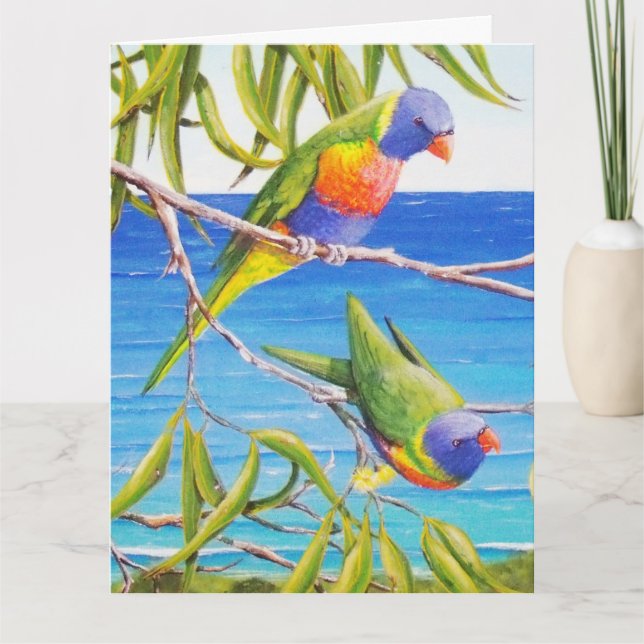 Carte Rainbow Lorikeet Beachy Blue Australian Gift (Devant)