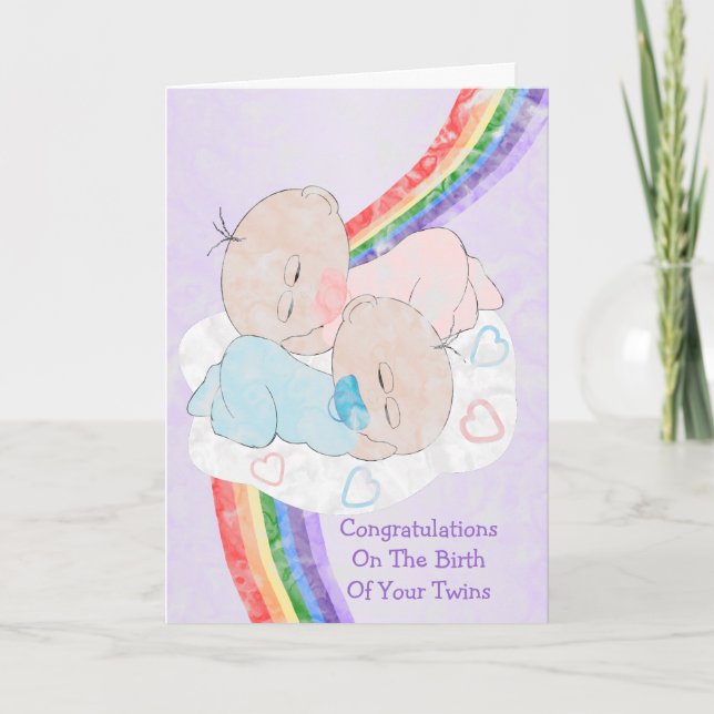 Carte Rainbow New Born Twins (Devant)