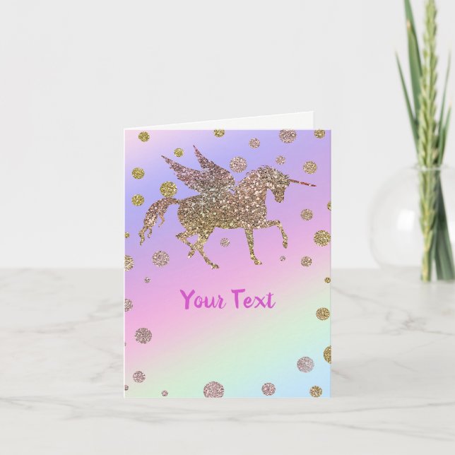 Carte Rainbow Pastel Gold Dots Unicorn Anniversaire (Devant)