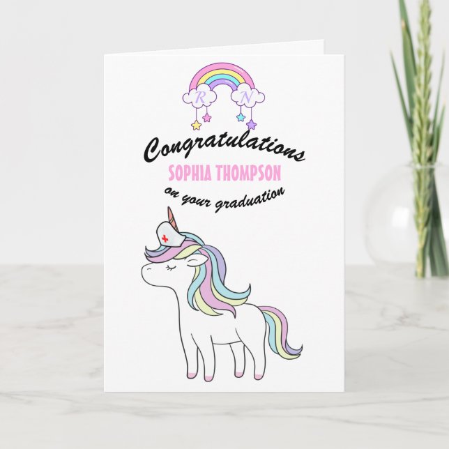 Carte Rainbow Unicorn Nurse Graduation Félicitations (Devant)