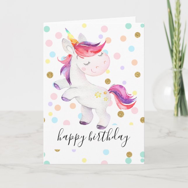 Carte Rainbow Unicorn Parties scintillant Polka Dot Girl (Devant)