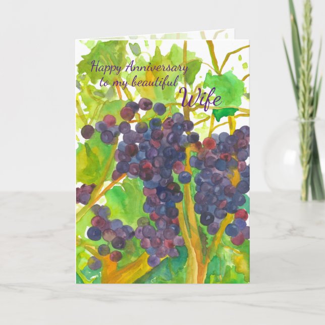 Carte Raisins de vin joyeuse épouse anniversaire (Devant)