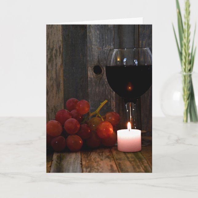 Carte raisins rouges avec verre à vin (Devant)