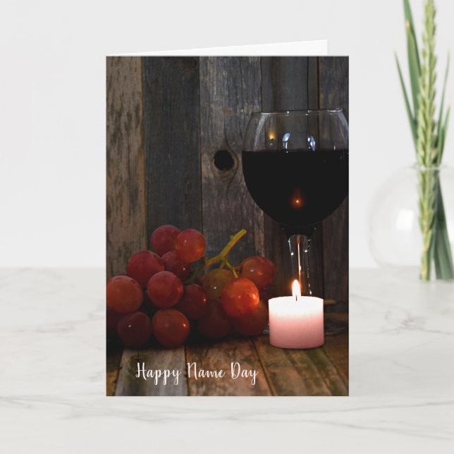 Carte raisins rouges avec verre de vin Nom Jour (Devant)