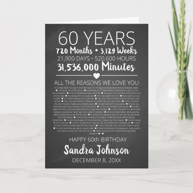 Carte raisons que nous vous aimons, 60 raisons, 60e anni (Devant)