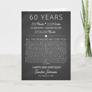 Carte raisons que nous vous aimons, 60 raisons, 60e anni
