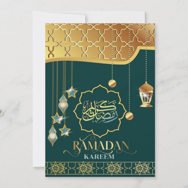 Carte Ramadan Kareem Calligraphie arabe vert doré (Devant)