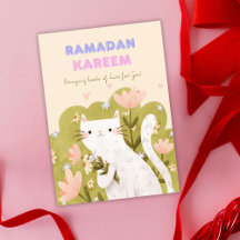 Carte Ramadan Kareem Chat Fleurs colorées