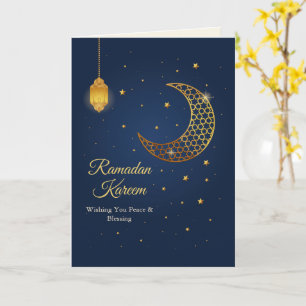 Carte Ramadan Kareem élégant bleu marine et orné de fili