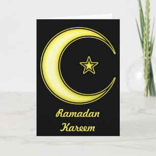 Carte Ramadan noir et or Croissant lune et l'étoile