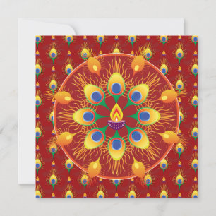 Carte Rangoli de plumes de paons sur le motif