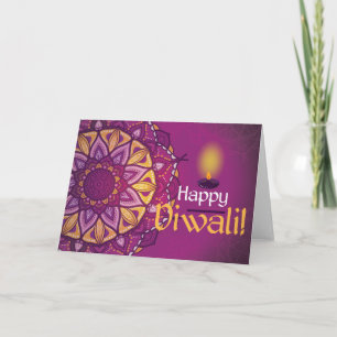 Carte Rangoli ornemental pourpre de diwali heureux
