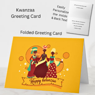 Carte Rapprocher Happy Kwanzaa 3 Dames Jaune Salutation
