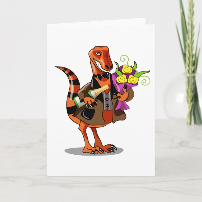 Carte Raptor Tenant Une Bouteille De Vin Et Fleurs Étinc (Devant)