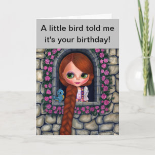 Carte Rapunzel Big Eyes Girl Doll Cute Redhead Bluebird
