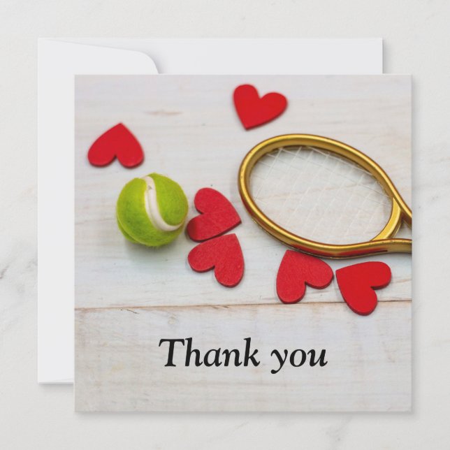 Carte Raquette de tennis et balle avec amour coeur rouge (Devant)
