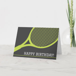Carte Raquette de tennis verte sur gris heureux annivers