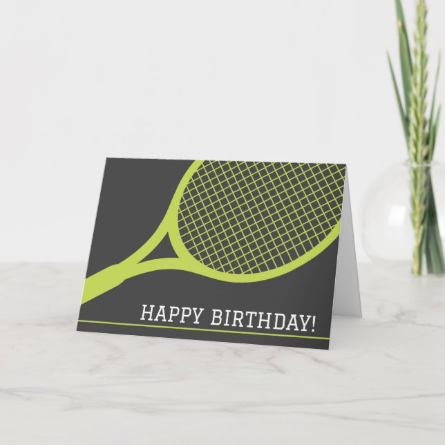 Carte Raquette de tennis verte sur gris heureux annivers (Devant)
