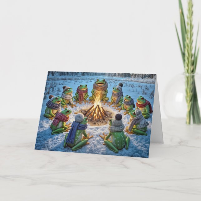 Carte Rassemblement de grenouilles d'anniversaire autour (Devant)