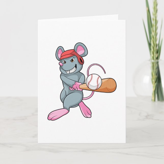Carte Rat au baseball avec une batte de baseball et un c (Devant)