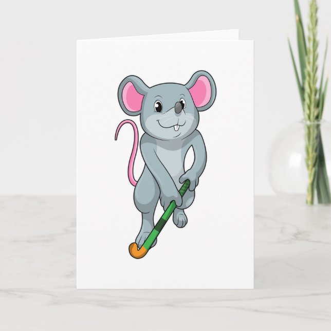 Carte Rat au hockey avec chauve-souris de hockey (Devant)