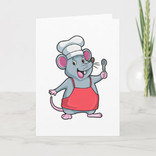 Carte Rat en chef avec tablier de cuisine et cuillère