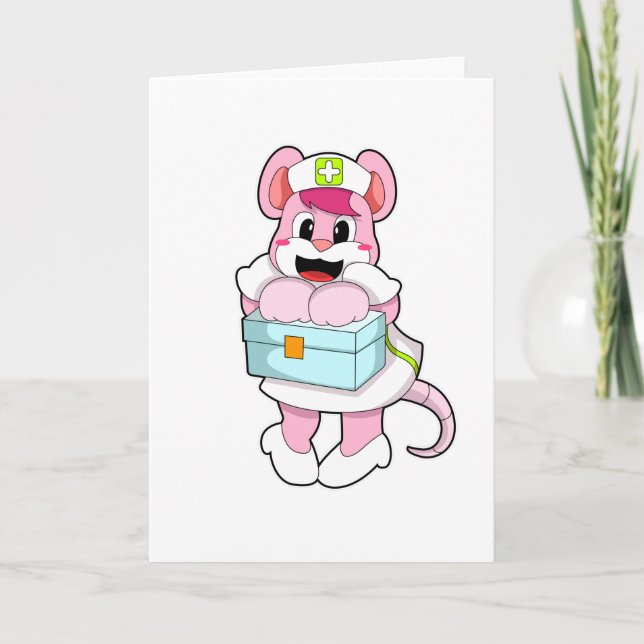 Carte Rat en infirmière avec boîte (Devant)