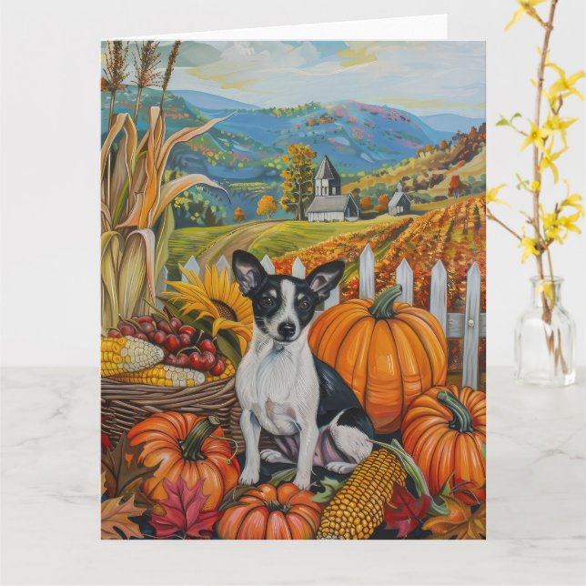 Carte Rat Terrier Chien Moisson Automne Thankgiving (Fleur jaune)