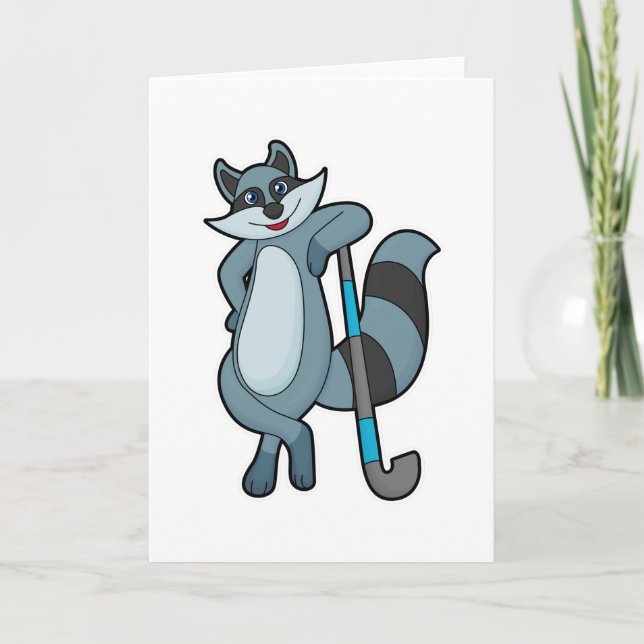 Carte Raton laveur au hockey avec bâton de hockey (Devant)