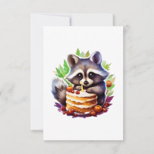 Carte Raton laveur Printemps d'été avec gâteau de 1e ann