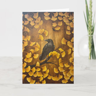 Carte Raven and Gingko Leaves