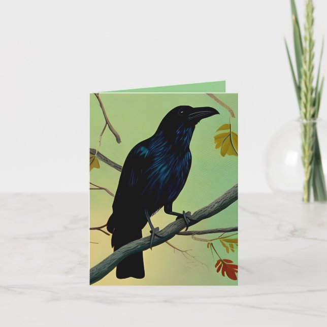 Carte Raven De Plaisir Entouré Sur Branche (Devant)