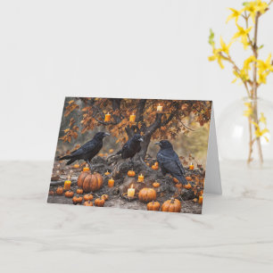 Carte Ravens Corbeaux avec bougies Citrouilles Edgar All