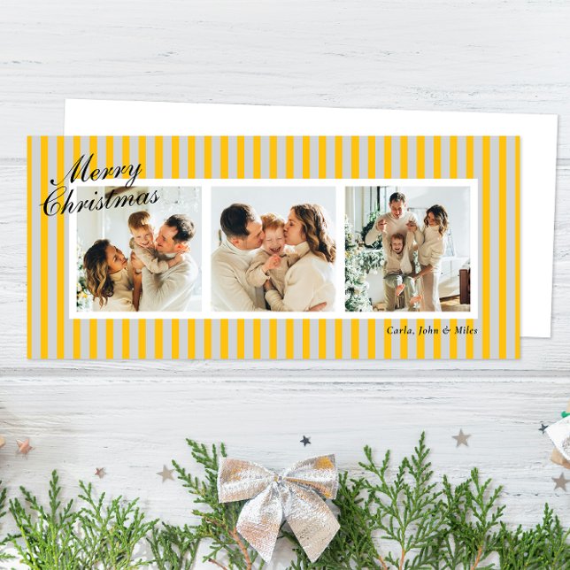 Carte Rayures verticales chic jaune et gris 3 Photo (Créateur téléchargé)