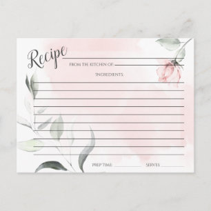 CARTE RECEPE Aquarelle bleu rose Rose sauvage