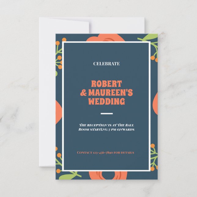 Carte Réception de mariage florale personnalisée (Devant)
