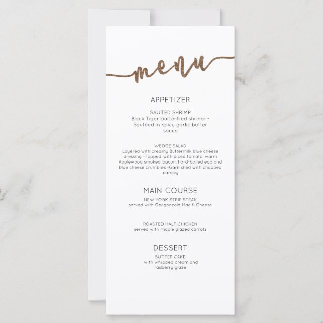 CARTE RÉCEPTION DE MARIAGE|MENU| DÎNER PARTIE (Devant)