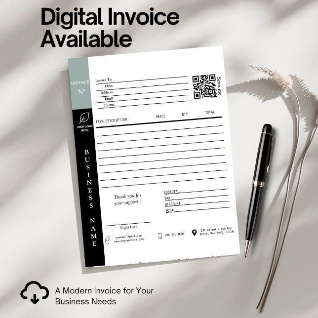 Carte Réception de vente de facture moderne Petite entre (qr codeform business quotation paid invoice office modern receipt book)