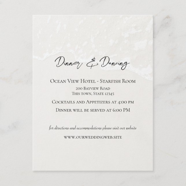 Carte Réception Mariage De Sable De Plage (Devant)