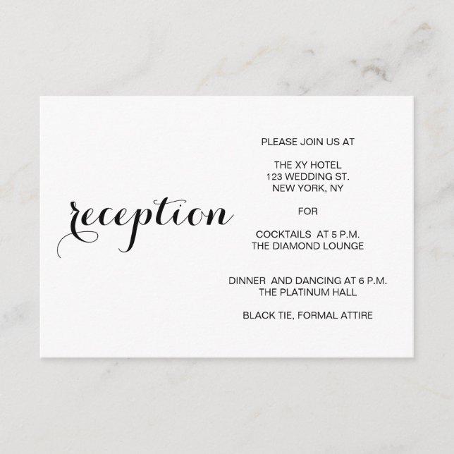 Carte Réception Mariage Moderne Minimale (Devant)
